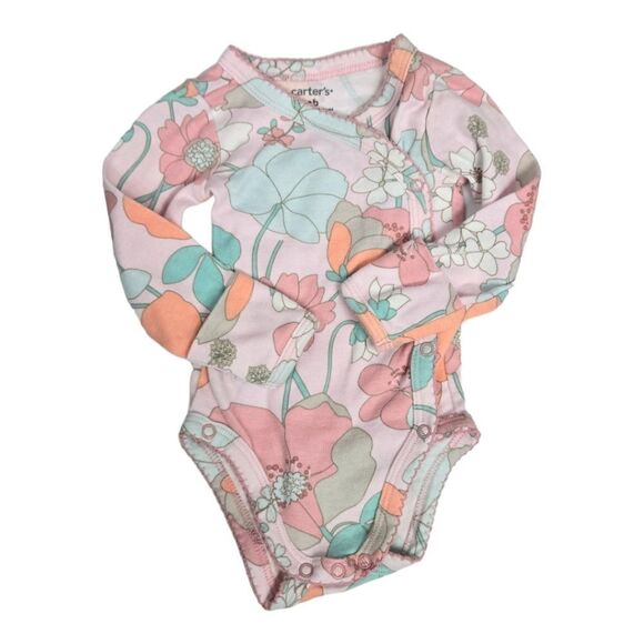 Carter's Newborn Floral Kimono Side Snap Bodysuit 2pc Set Pink Onesie Baby Girl - Picture 2 of 11